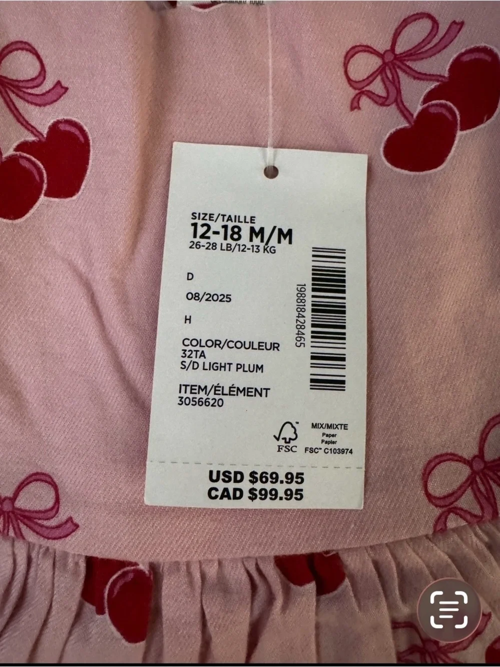 Girls Pink Cherry Print Tiered Dress